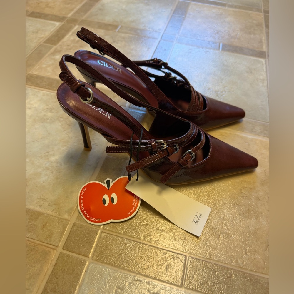 Cider Women's Deep Burgundy Pointed Toe Slingback Heels